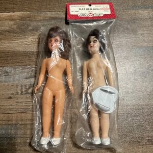 Vintage Fibre Craft Plastic Doll Flat Feet Moving Eyes Head‎ Arm Brown Hair